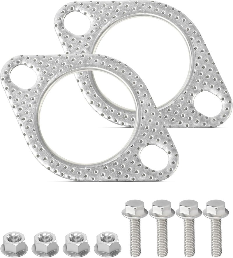 SCUARI 2PCS Exhaust Gasket,Car Accessories Exhaust Flange Gasket,Muffler Gasket,Catalytic Converter Gasket,Exhaust Flange Repair Kit with Bolt & Nut,Fit for Car,Truck,Replace #120-06310-0002 (2.5inch) - Image 1